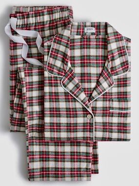 XXL JCrew Red Green & White Plaid Flannel Pajama Set W/ Piping and Pull-String